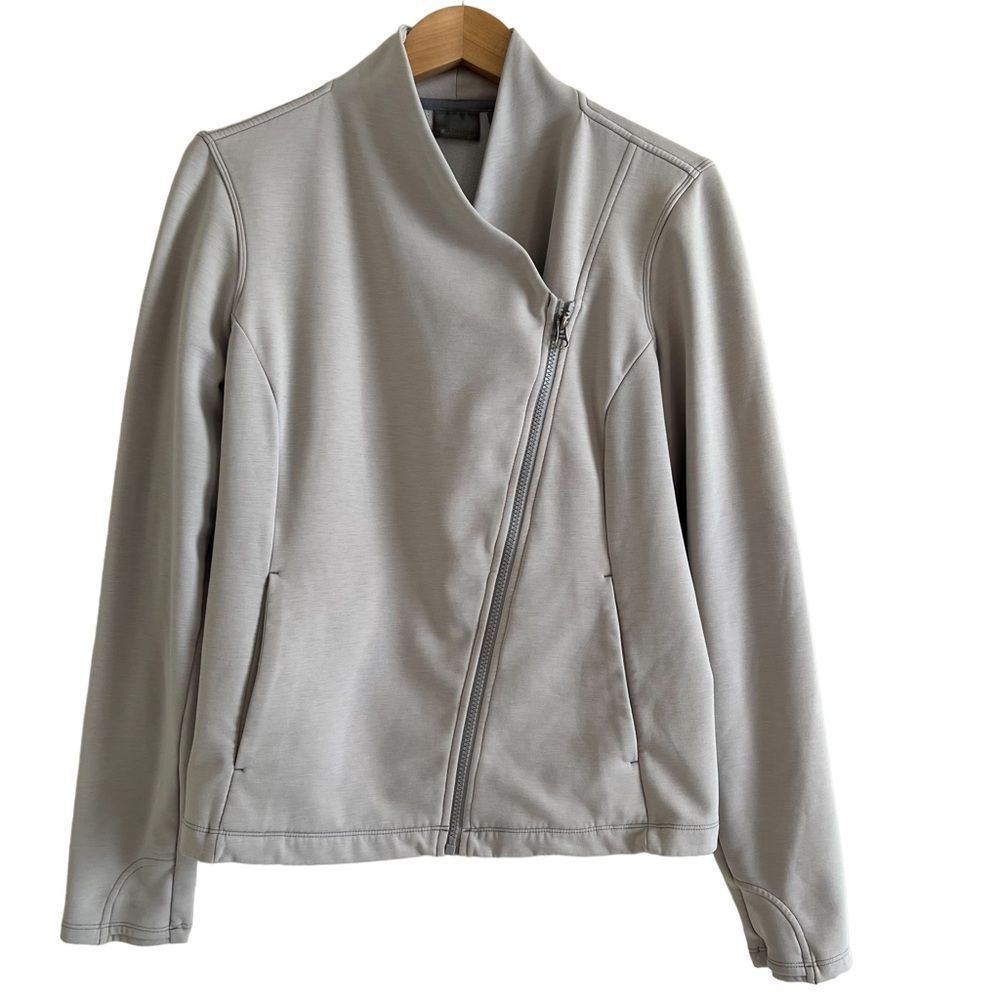 Athleta Light Grey Asymmetrical Zip Up Moto Jacket Size Medium
